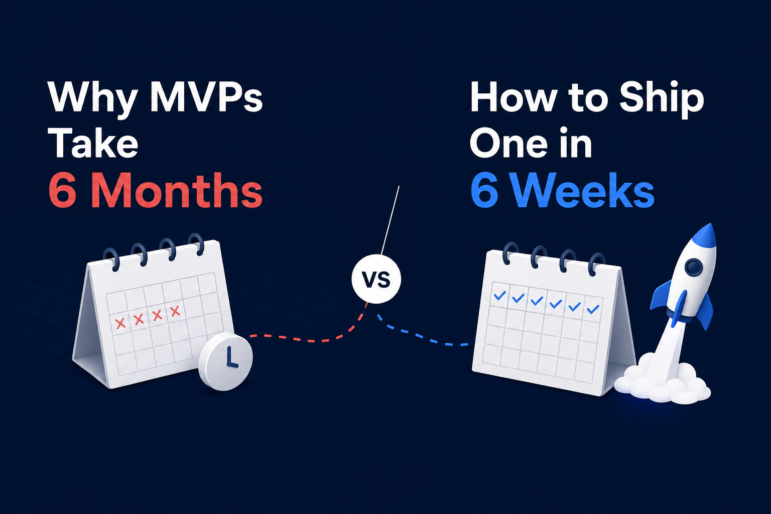 Comparison of MVP development taking 6 months versus shipping an MVP in 6 weeks